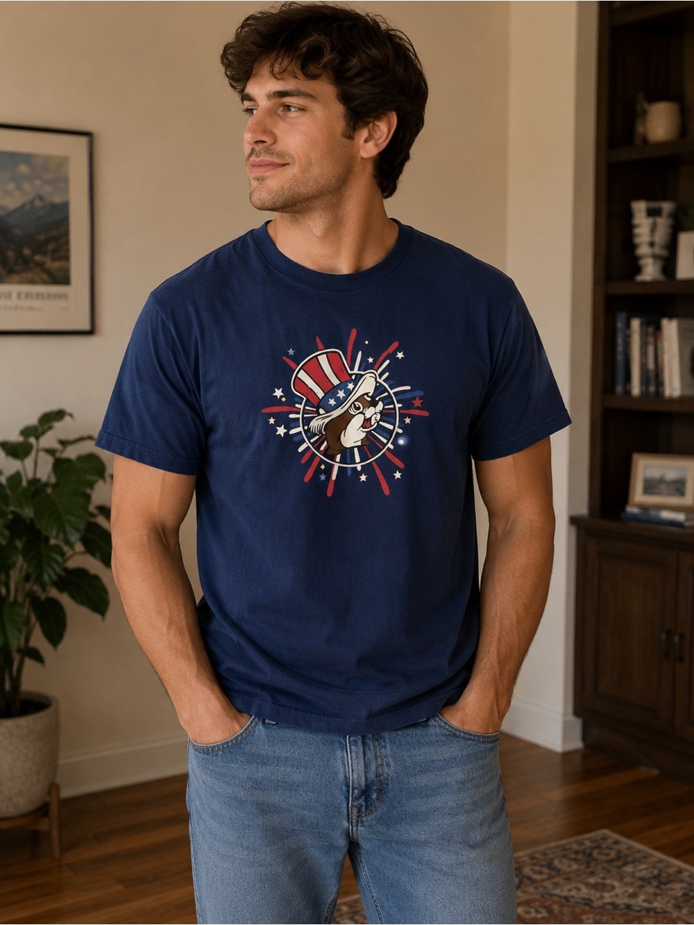 Buc-ee’s Men's Navy Short-Sleeve Graphic Tee with Patriotic Design